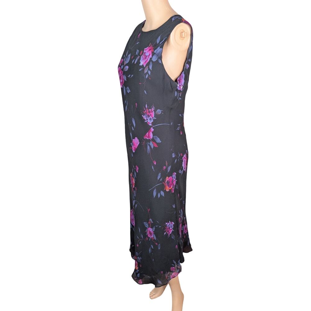 Vtg Y2K Jones New York Silk Chiffon Floral Asymmetric Midi Dress 12 Whimsigoth - Picture 4 of 9